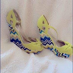 Green (lime) Wedge Velvet Heels Chevron